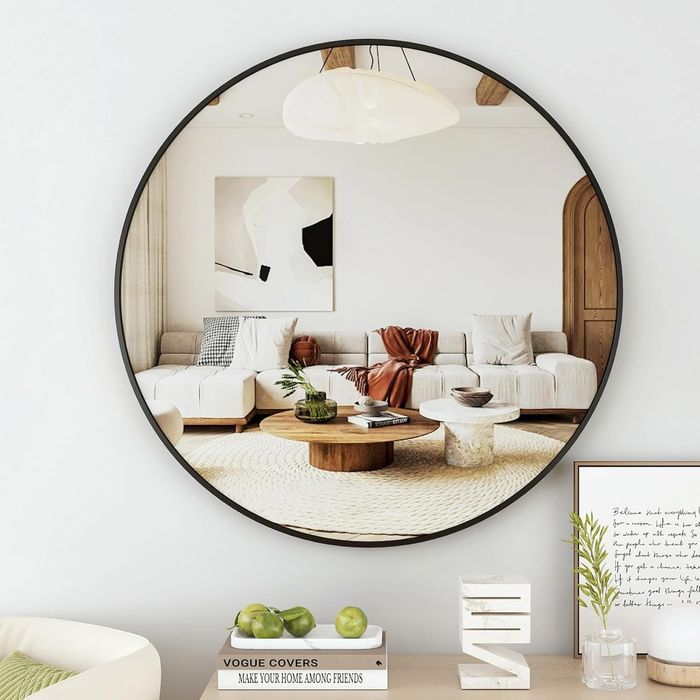 Koonmi Okrągłe Lustro Ścienne 60 cm z Aluminiową Ramą Czarne