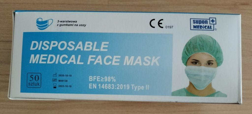 Jednorazowe maski / maseczki medyczne Supon Medical - zestaw 50szt.