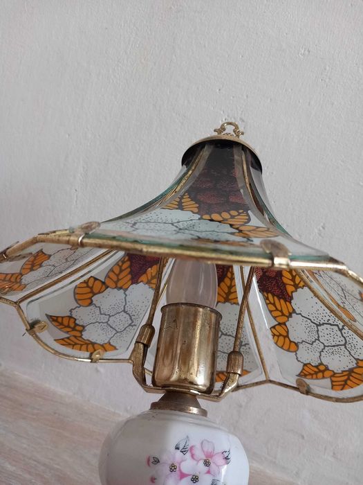 lampa nocna stołowa antyk vintage prl dotykowa szklana zdobiona