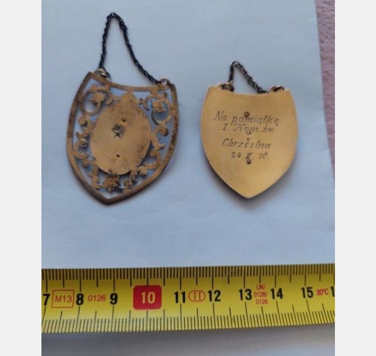 Zestaw : antyczne srebrne ,  pozłacane  ryngrafy