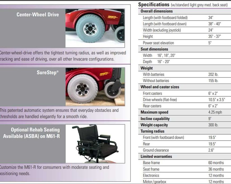 INVACARE PRONTO M61 : Kоляска инвалидная с подъемником