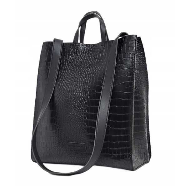 Torba Czarna nowa A4 wzór Croco Zara Mango
