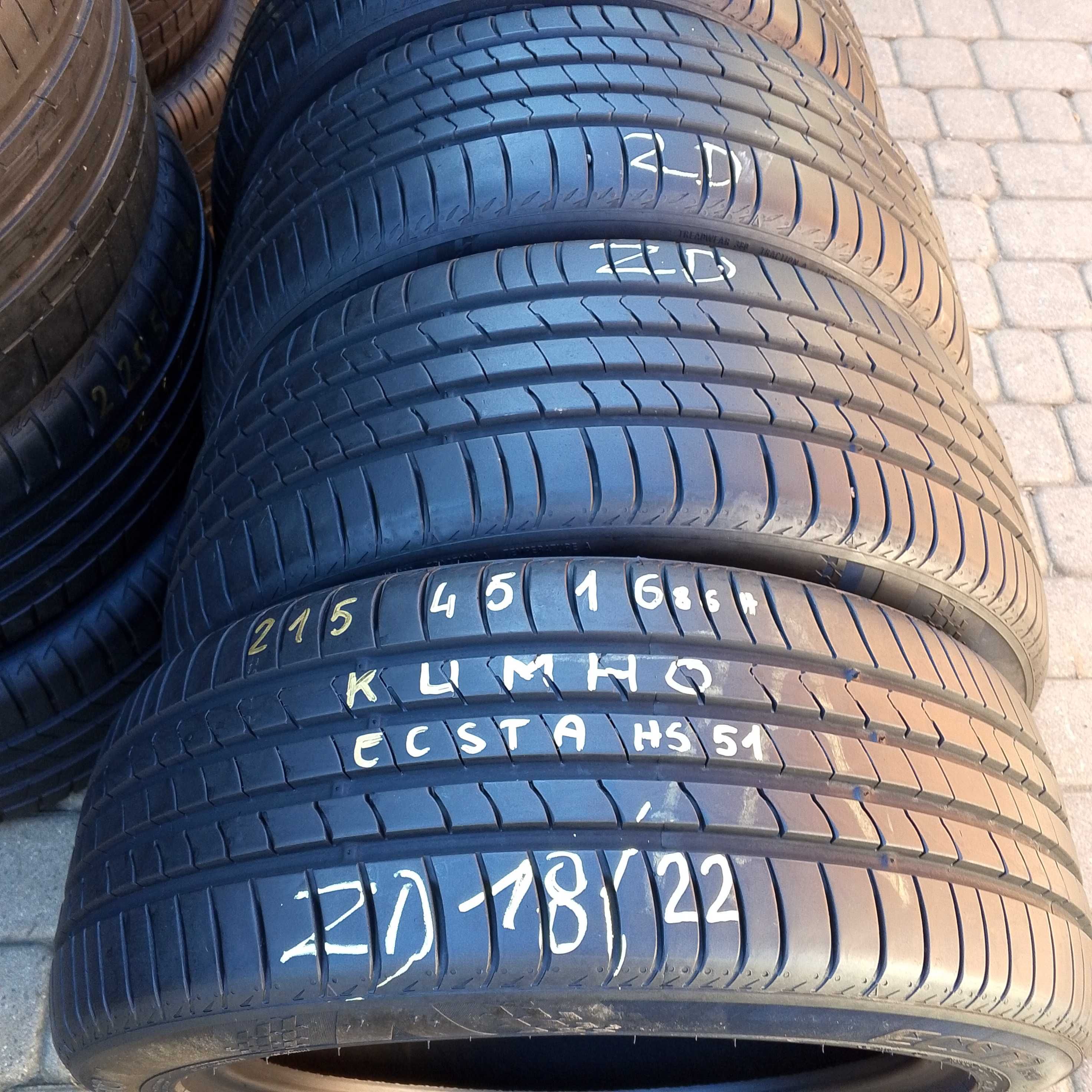 opony jak NOWE 4 szt.215/45/16 Kumho 2022rok