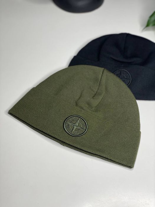 Мужская шапка STONE ISLAND зимняя НА ФЛИСЕ хаки/зеленая 52-62 см Стоун