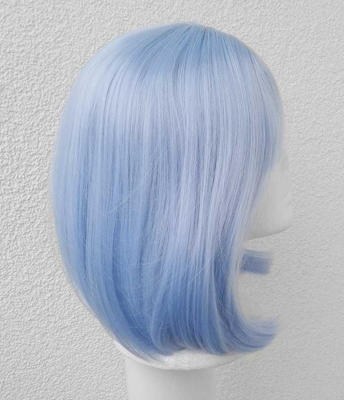 Błękitna niebieska krótka peruka z prostą grzywką bob cosplay wig