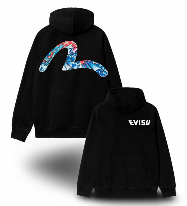Худи Evisu Logo унисекс кофта толстовка евису свитшот черные джинсы