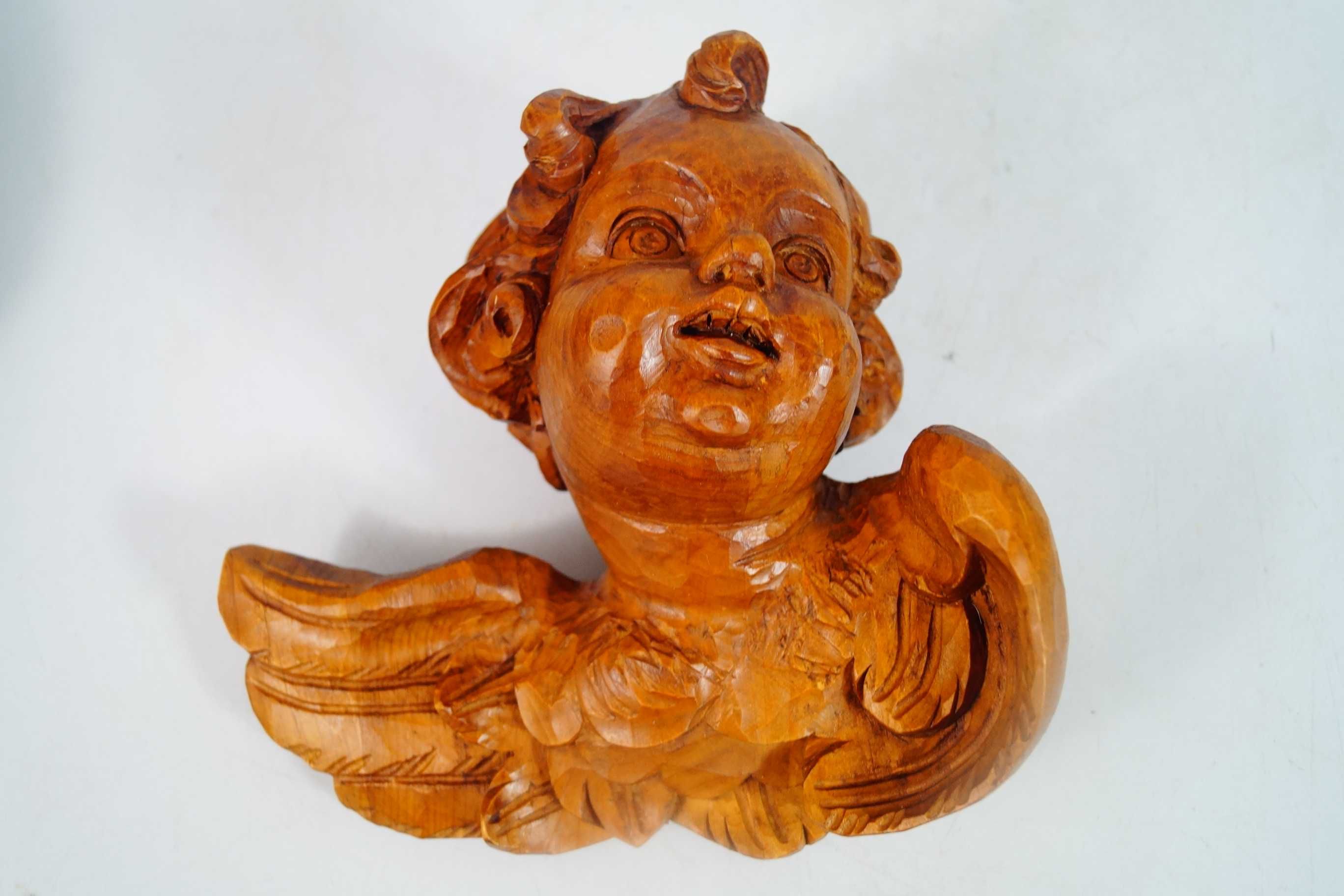 Główka drewniana figura PUTTO rzeźba drewno