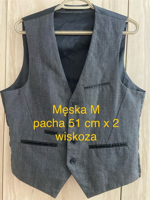 Szara M kamizelka gładka elegancka formalna na guziki wiskoza Vintage