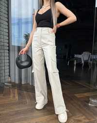Нові бежеві стильні жіночі штани карго джогери котонові висока талія