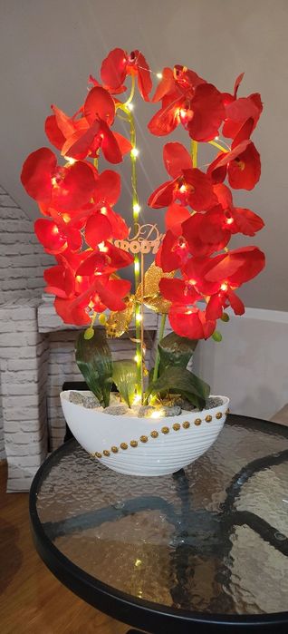 Piękny ogromny storczyk na prezent święta czerwony świecący LED
