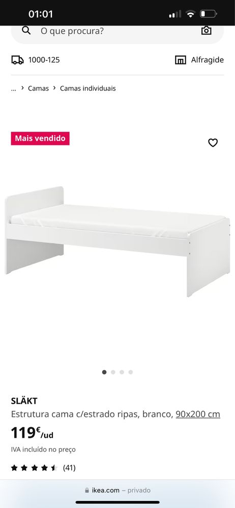 Cama Ikea Sklark com estrado e colchão