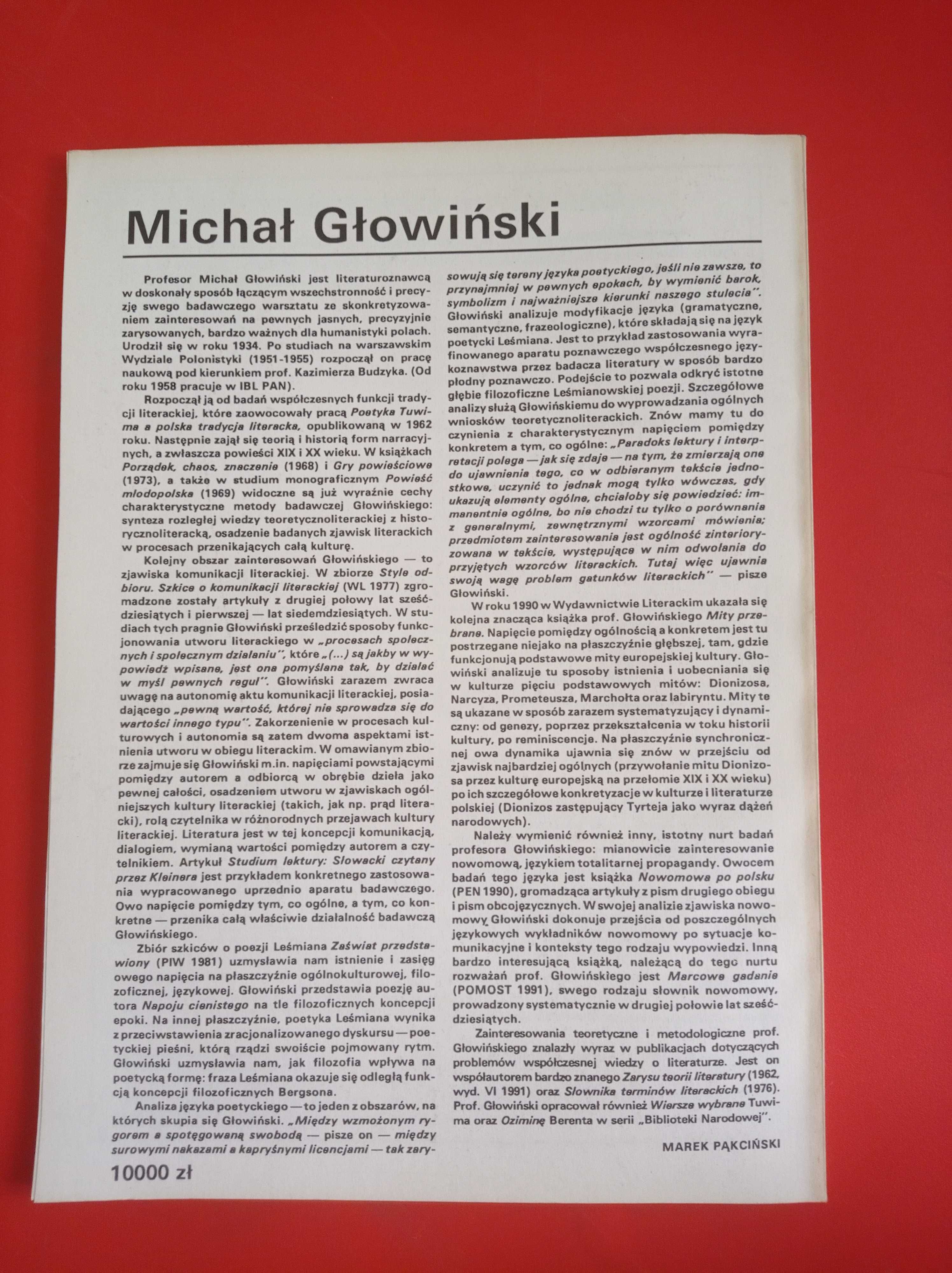 Nowe książki, nr 7, lipiec 1991, Michał Głowiński