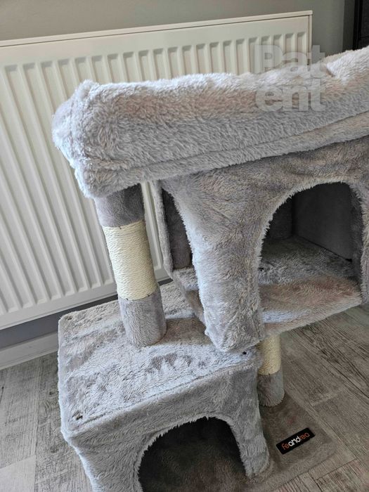 Drapak dla kota kompaktowy 67 cm szary domek słupek legowisko