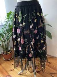 H&M unikat spódnica czarna tiulowa haftowana roz. 42