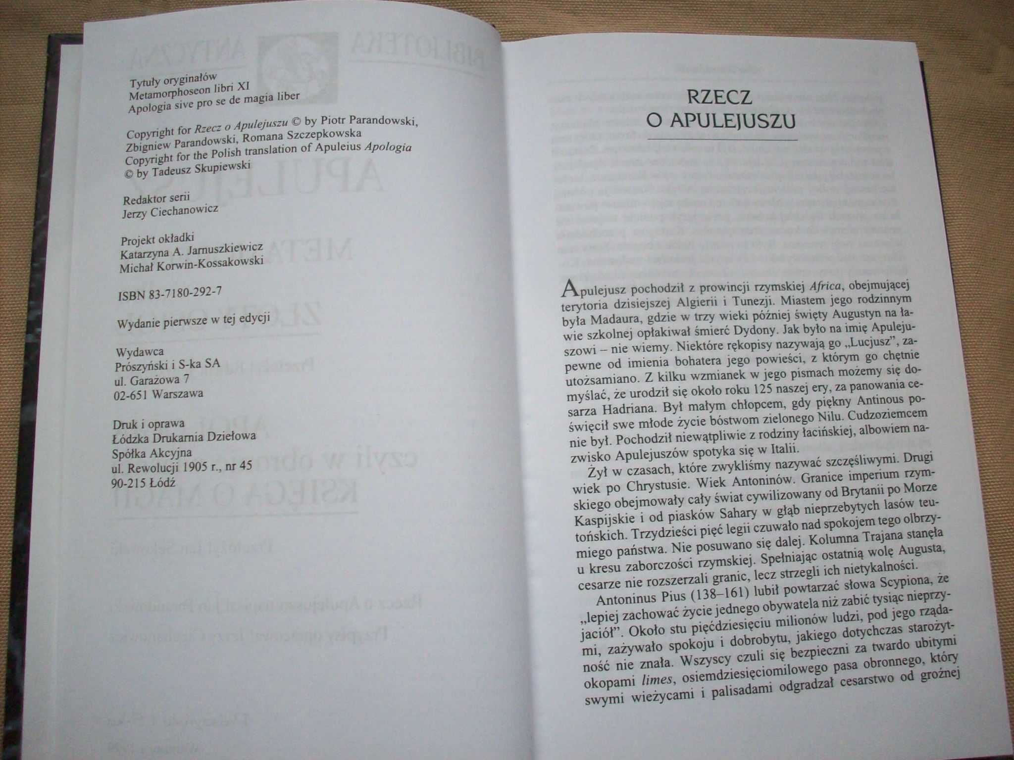 Metamorfozy albo Złoty osioł, Apologia, Apulejusz.