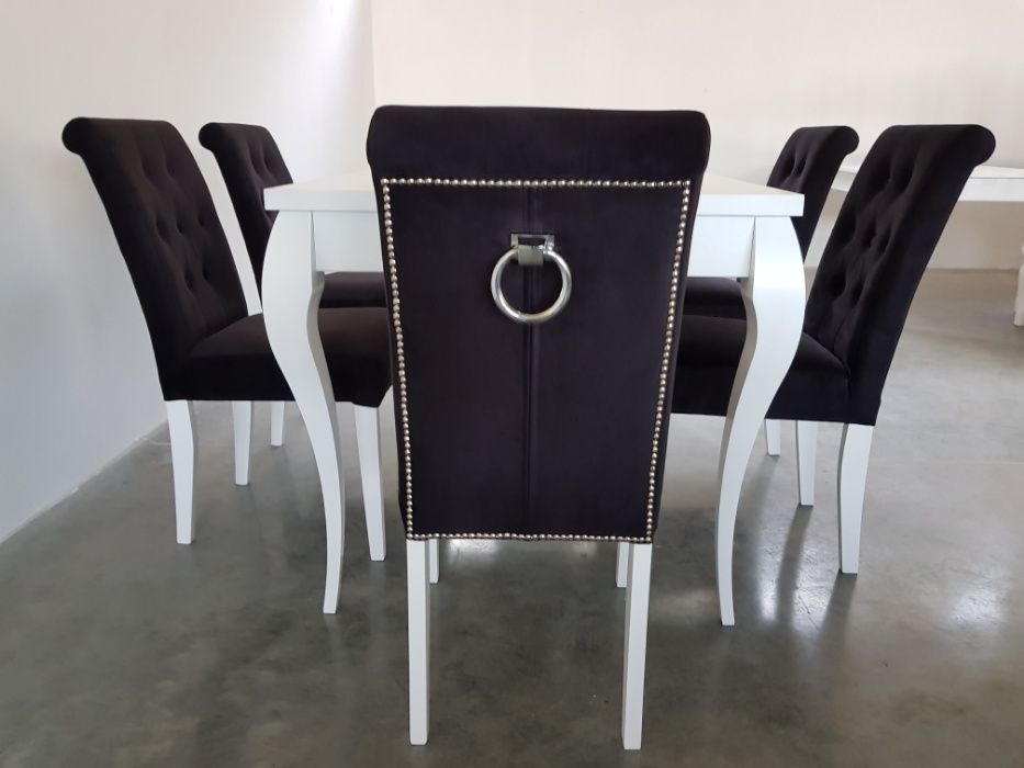Komplet glamour 6 krzeseł i stół 160 biały czarny wygodny Producent