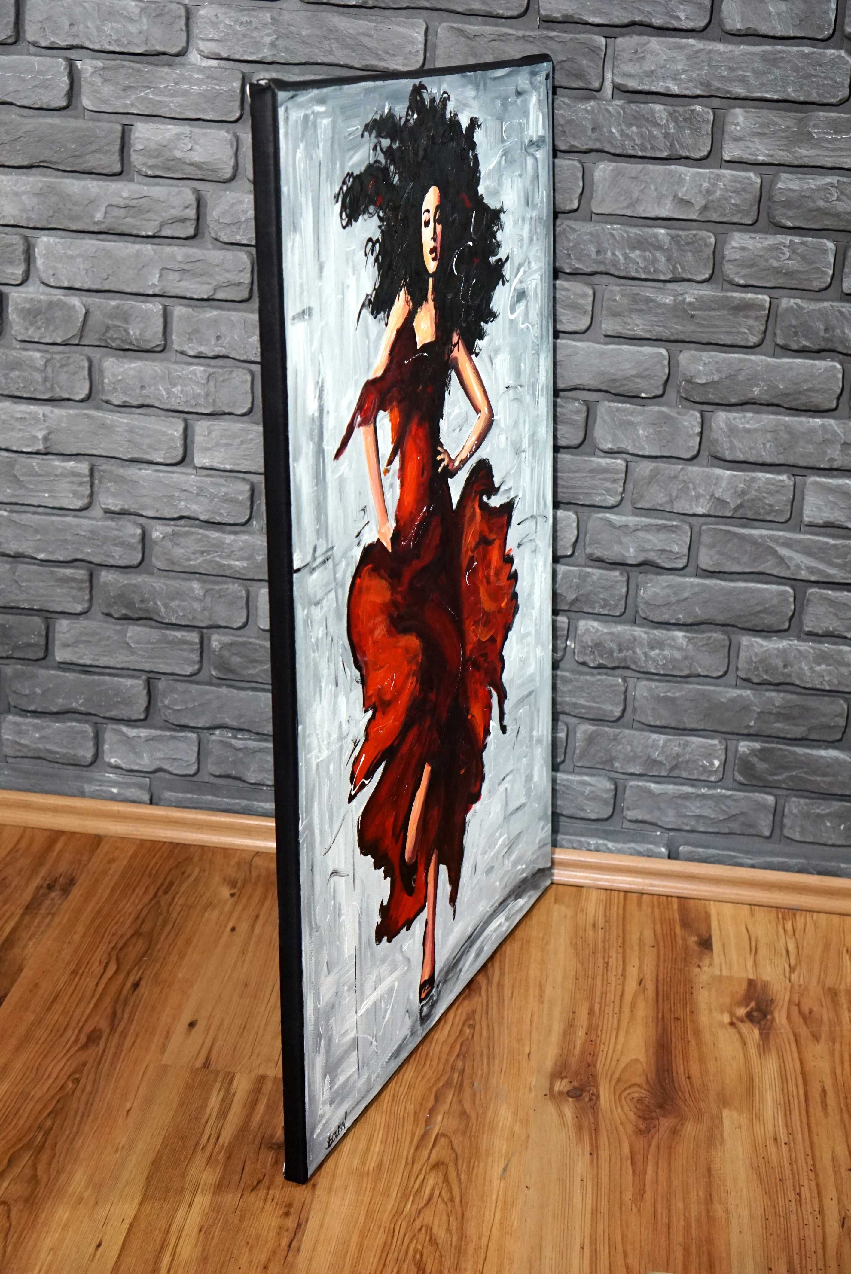Duży obraz olejny ekspresja tancerka ręcznie malowany do salonu