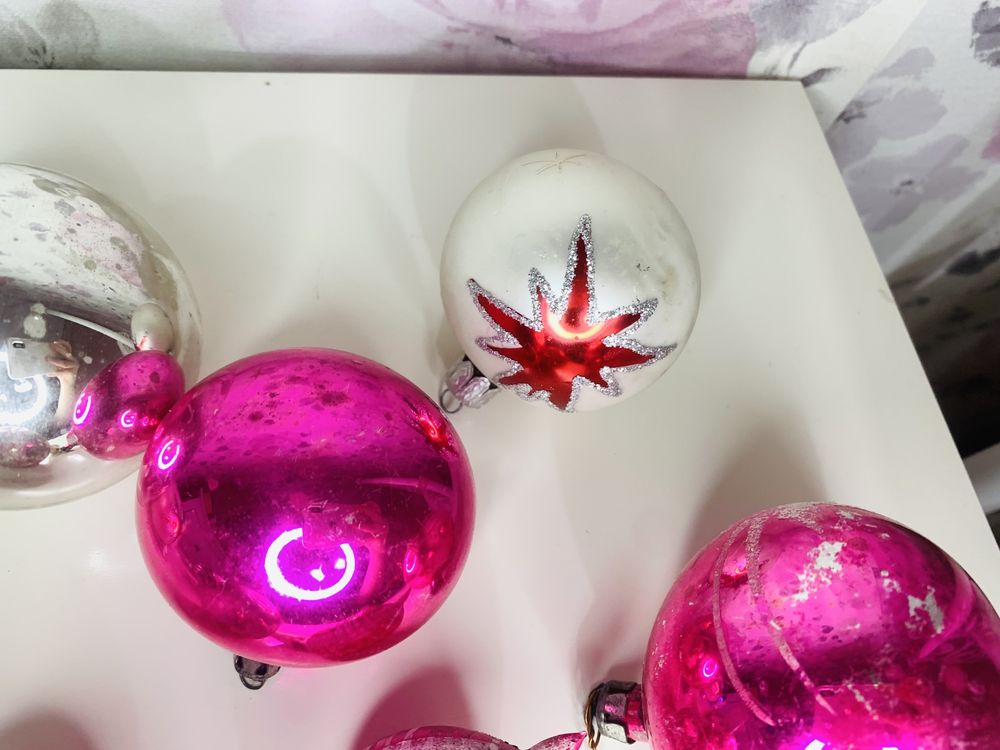 Stare bombki, cytrynki z reflektorem, prl, ręcznie malowane, vintage