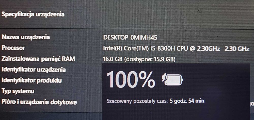 Laptop Gamingowy - i5 GTX1050-4GB SSD512GB 16GB Win11