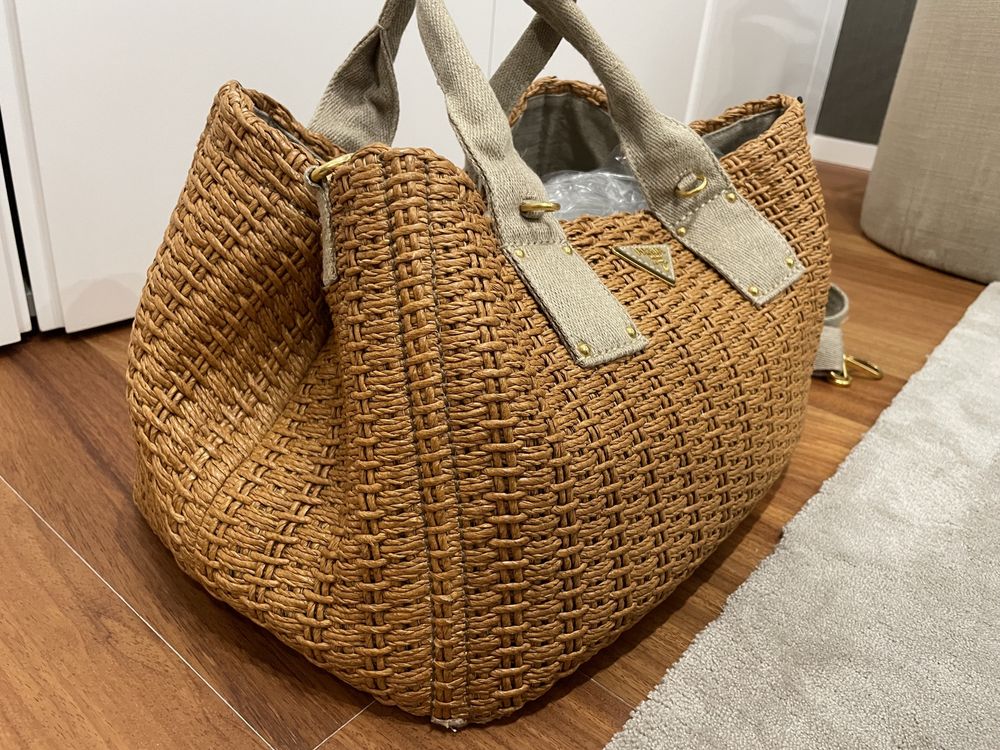 PRADA Tote Bag BN2038 2 waytote raffia/canvas camel