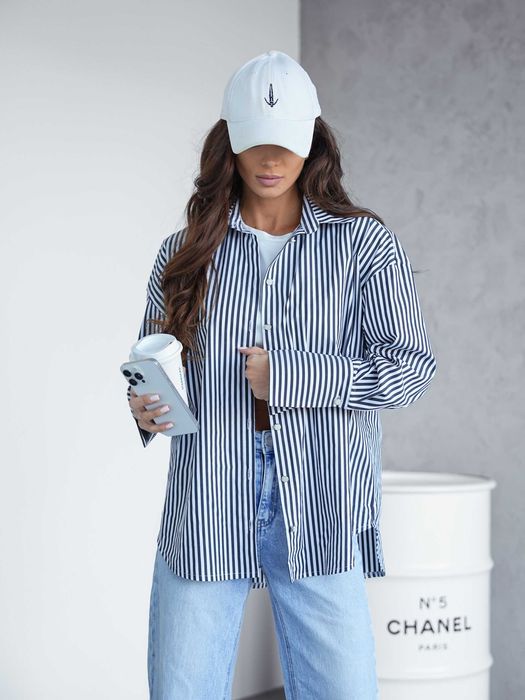 Koszula damska oversize STRIPES paski czarno biała rozmiar M/L