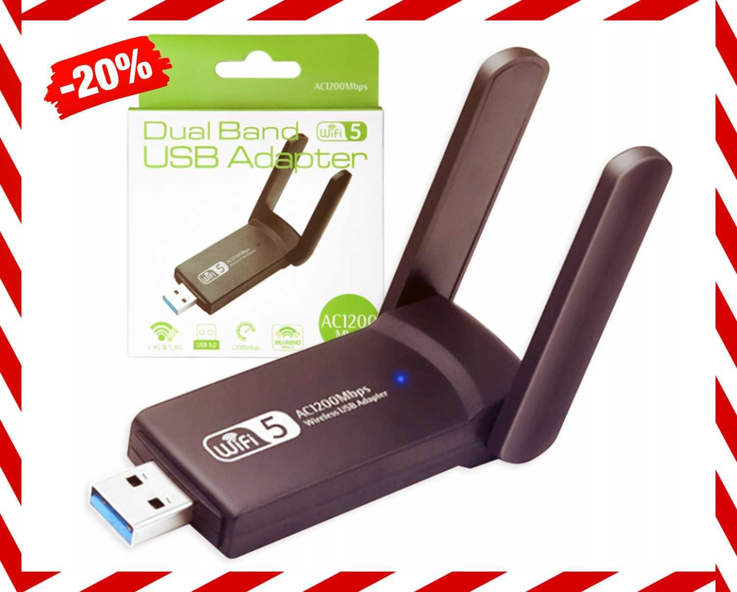 NOWA KARTA SIECIOWA Wi-Fi Adapter USB 1200Mbps Dual *Wyprzedaż*