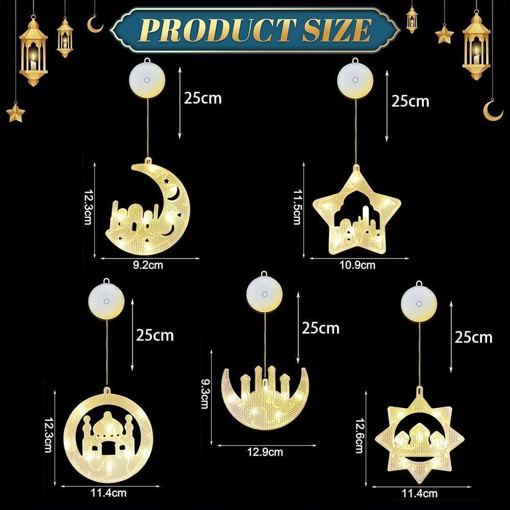 Świąteczne lampy LED na Ramadan, dekoracyjne lampy Eid Mubarak, 5 szt.