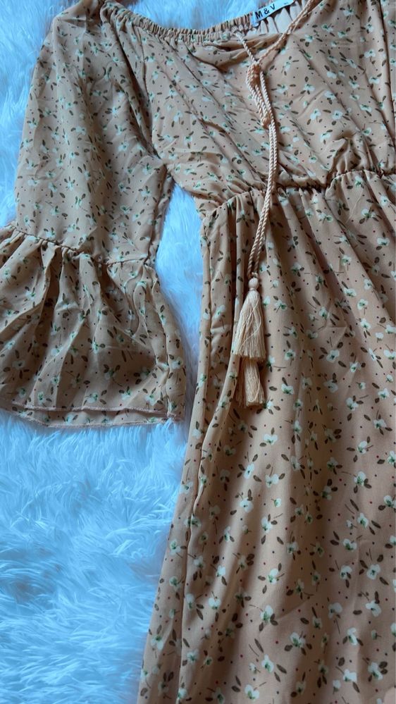 Vestido longo de verão florido com folhos M/L