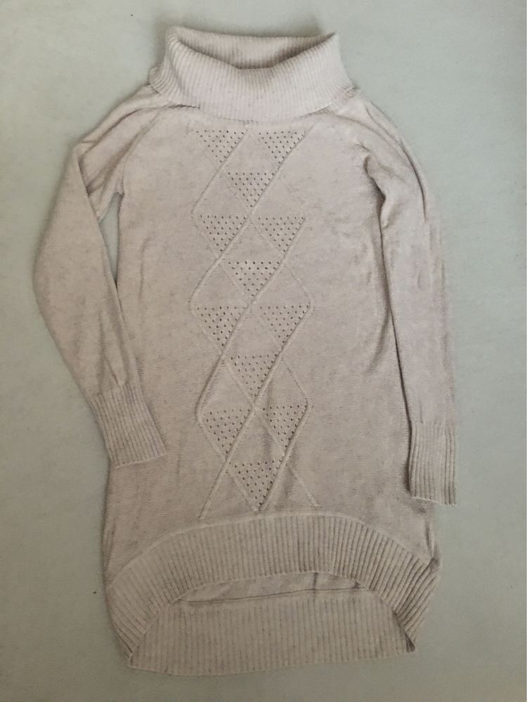 Ciepły miękki sweter sweterek beżowy tunika sukienka. Rozmiar M