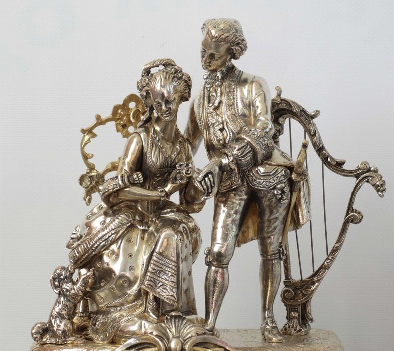 Камінний бронзовий годинник XIX століття в оригінальному срібленні