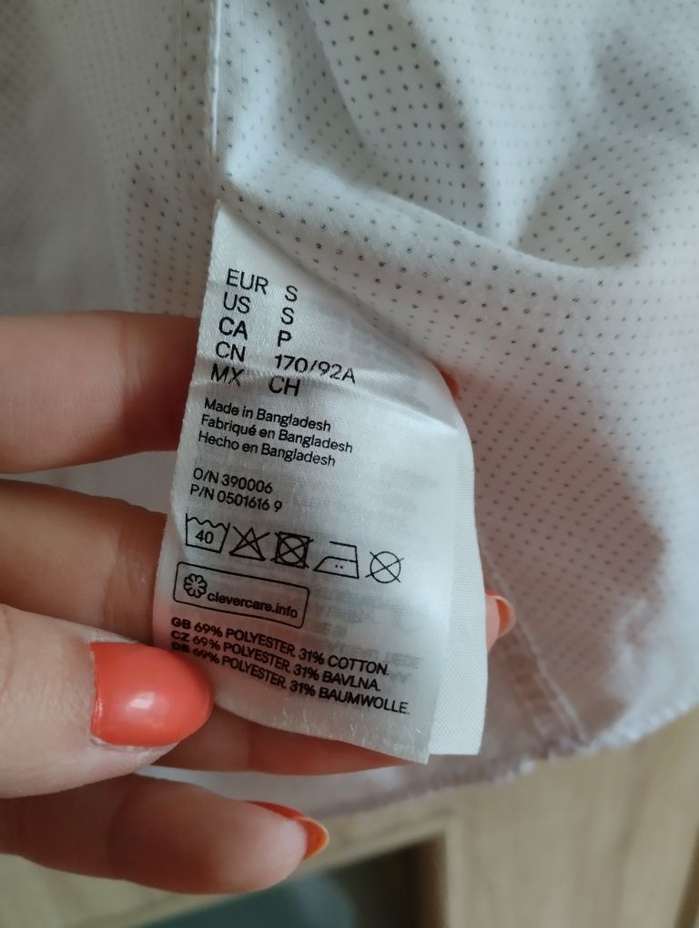Biała koszula męska H&M S slim fit w kropki drobny wzór