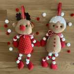 Bonecos bolotas em feltro Rena e Ginger