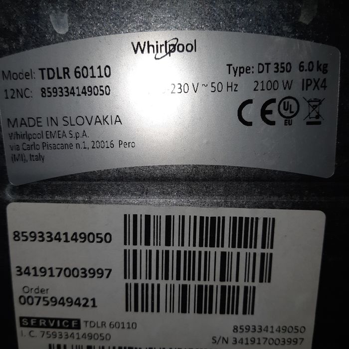 Pralka Whirpool TDLR 60110 6 kg.
