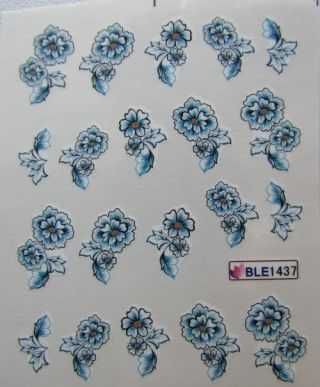 1437 naklejki wodne na paznokcie kwiaty niebieskie