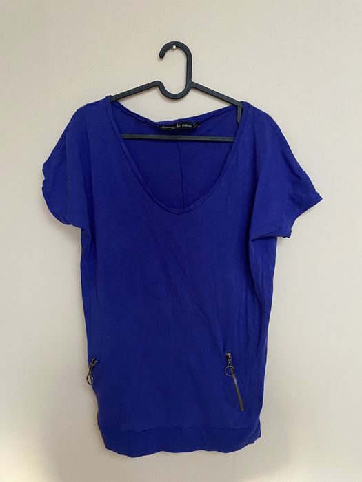 Granatowy T-shirt Stradivarius S