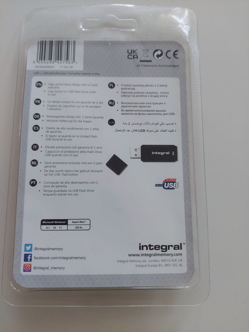 Flash drive pen drive 64 nowy Integral