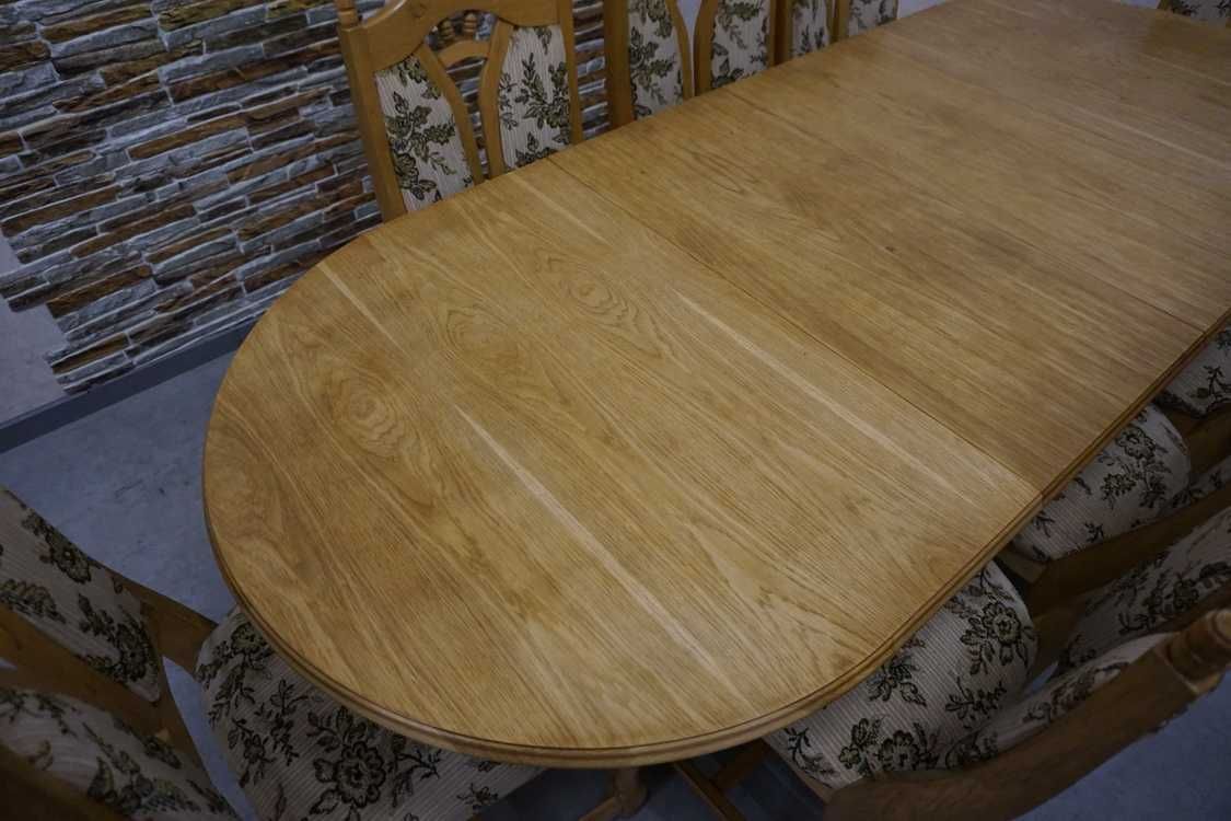 Stół Dębowy Rozkładany szer. 220 cm (2 wstawki) 8 krzeseł -10% (l-162)