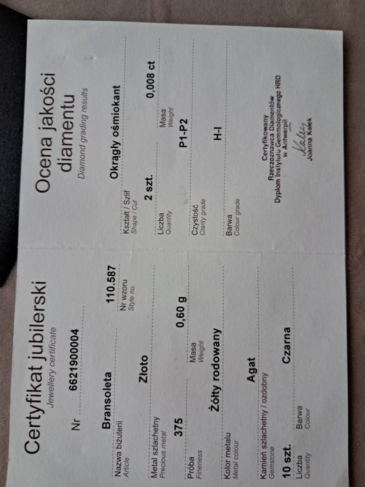 Bransoletka _ złoto, brylanty, kamienie naturalne, sznurek