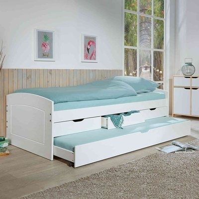 Ładne łóżko białe drewniane podwójne 90x200 szuflady 2 materace okazja