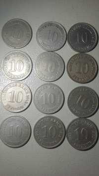 monety 10 fenigow różne roczniki 12 szt