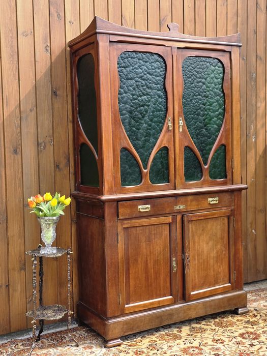Zabytkowy kredens secesja Art Nouveau zielone #1975 Stylowy Węgrów