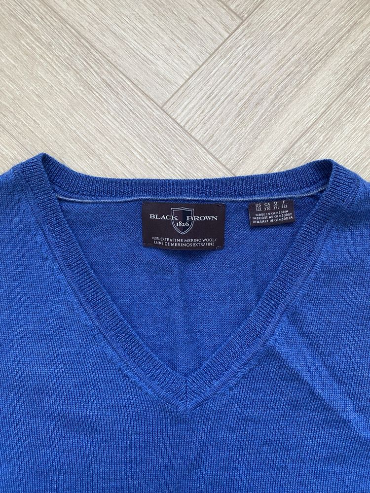 Niebieski granatowy sweter męski wełna merino Black Brown XXXL