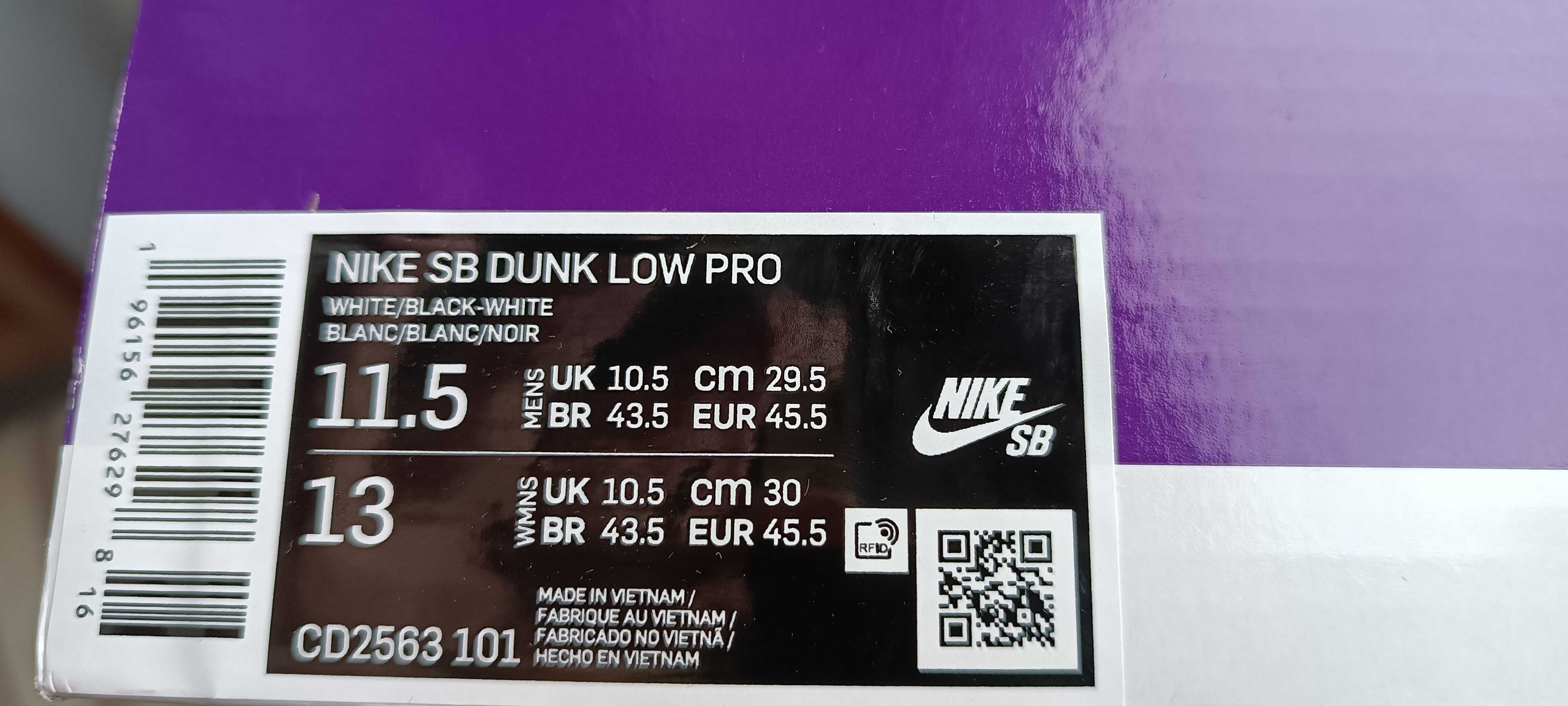 (r. 45,5 - 29,5 cm) Nike SB Dunk Low Pro White Gum CD2563,-101