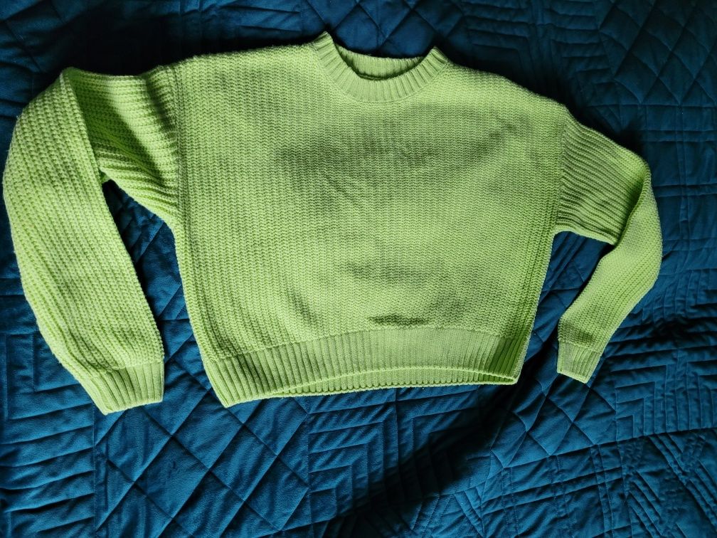 Sinsay XXS- S sweter oversize fluor zielony krótki bluzka