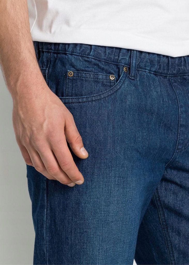 bonprix jeansowe spodnie guma w pasie kieszenie 48