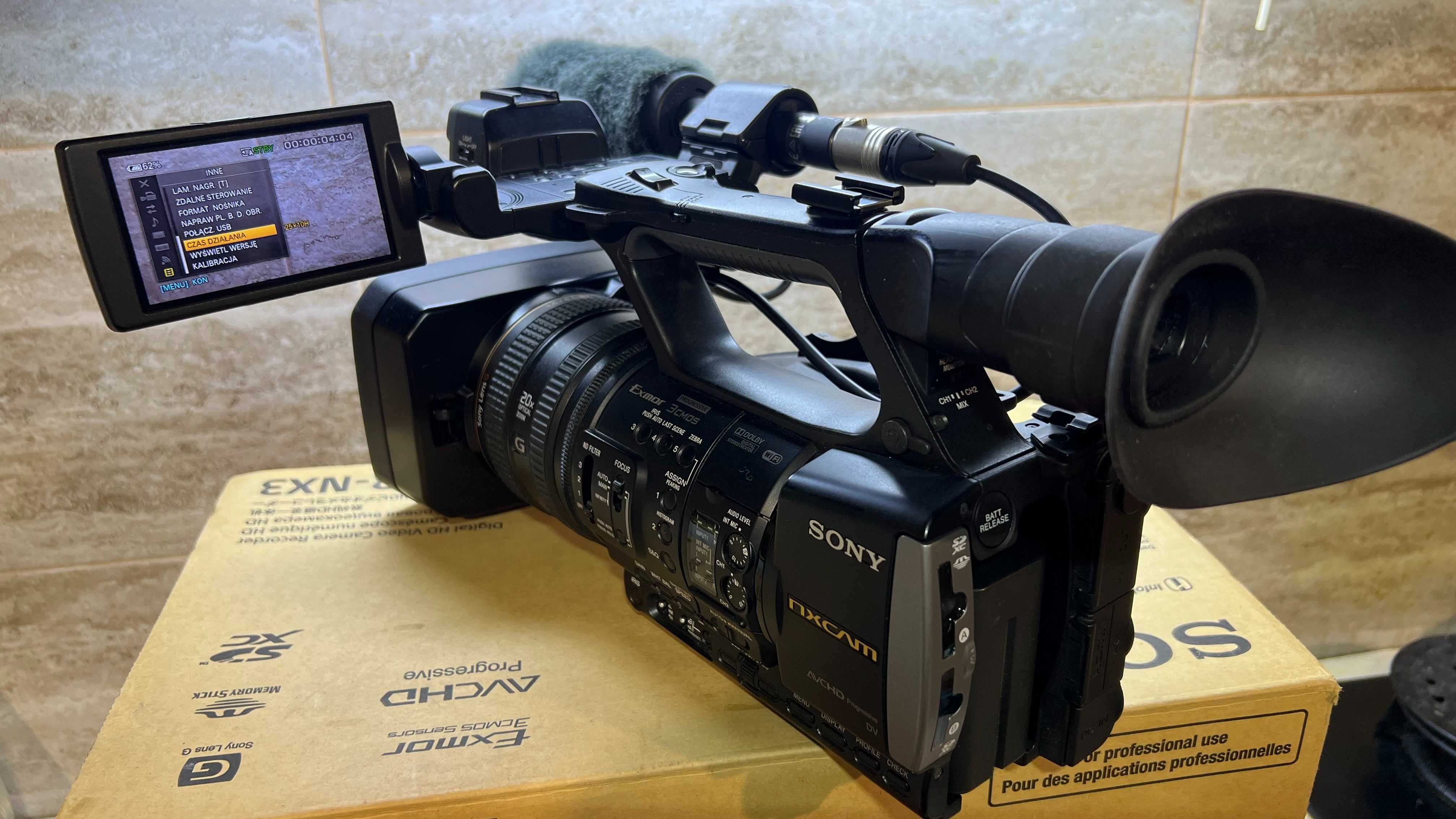Kamera SONY HDR-NX3 +mikrofon +karta 256GB +ładowarki +pilot +lampa+UV
