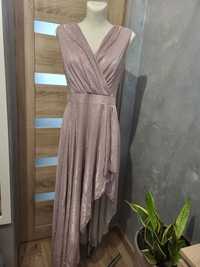 różowa sukienka długa asymetryczna XL Duet A&M wesele