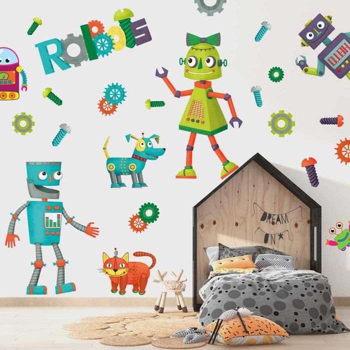 NAKLEJKA ścienna ROBOTY do pokoju dziecięcego dekoracja s045