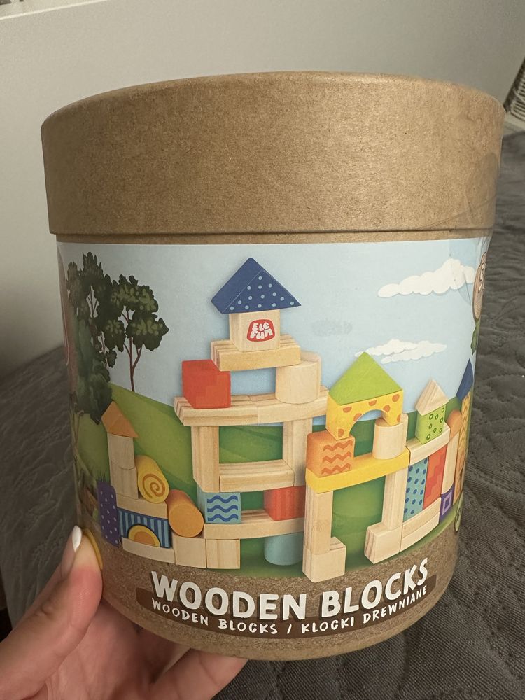Nowe drewniane klocki wooden blocks wiaderko 50 elementow
