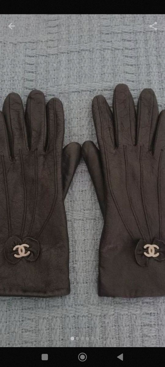 Rękawiczki czarne skórzane z super futerkiem